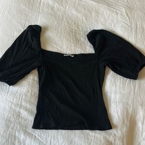 Reformation Black Puff Sleeve Blouse